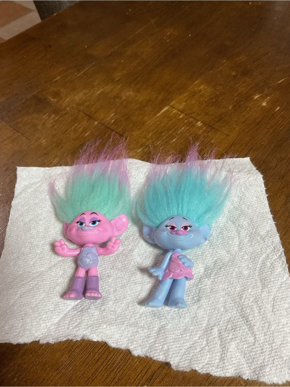 Pink and Blue Troll Dolls with Colorful Hair - Kids Toys